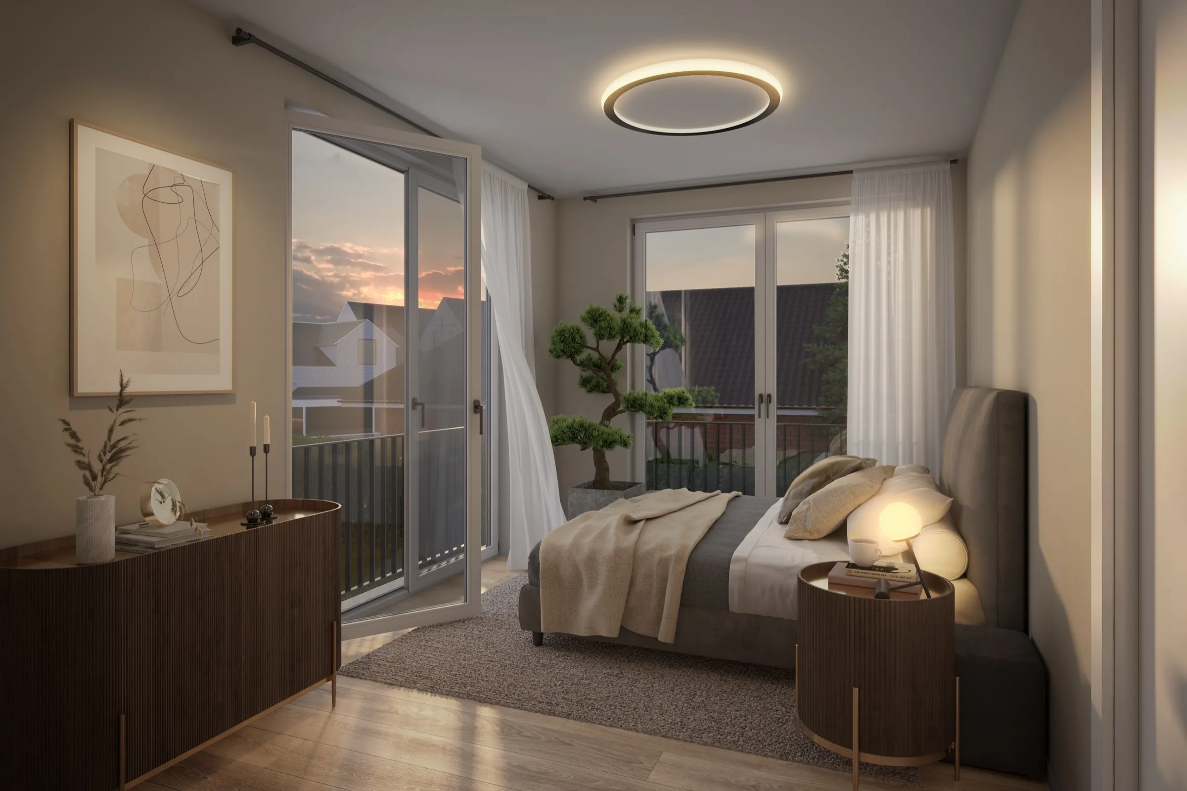 Schlafzimmer im Abendlicht